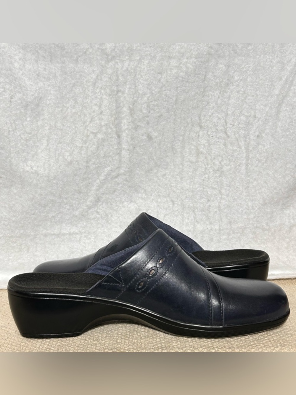 Clarks Womens Black Leather Slip On Mule Clogs Wedge Shoes SZ US 10 M - Picture 5 of 10